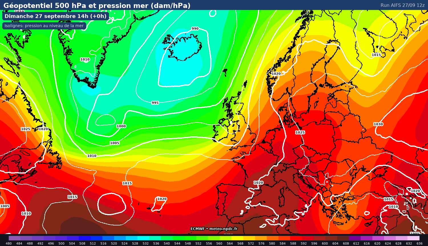 Carte de prévision météo du modèle ECMWF AIFS (0.25°) - Température, précipitations, vent - ECMWF