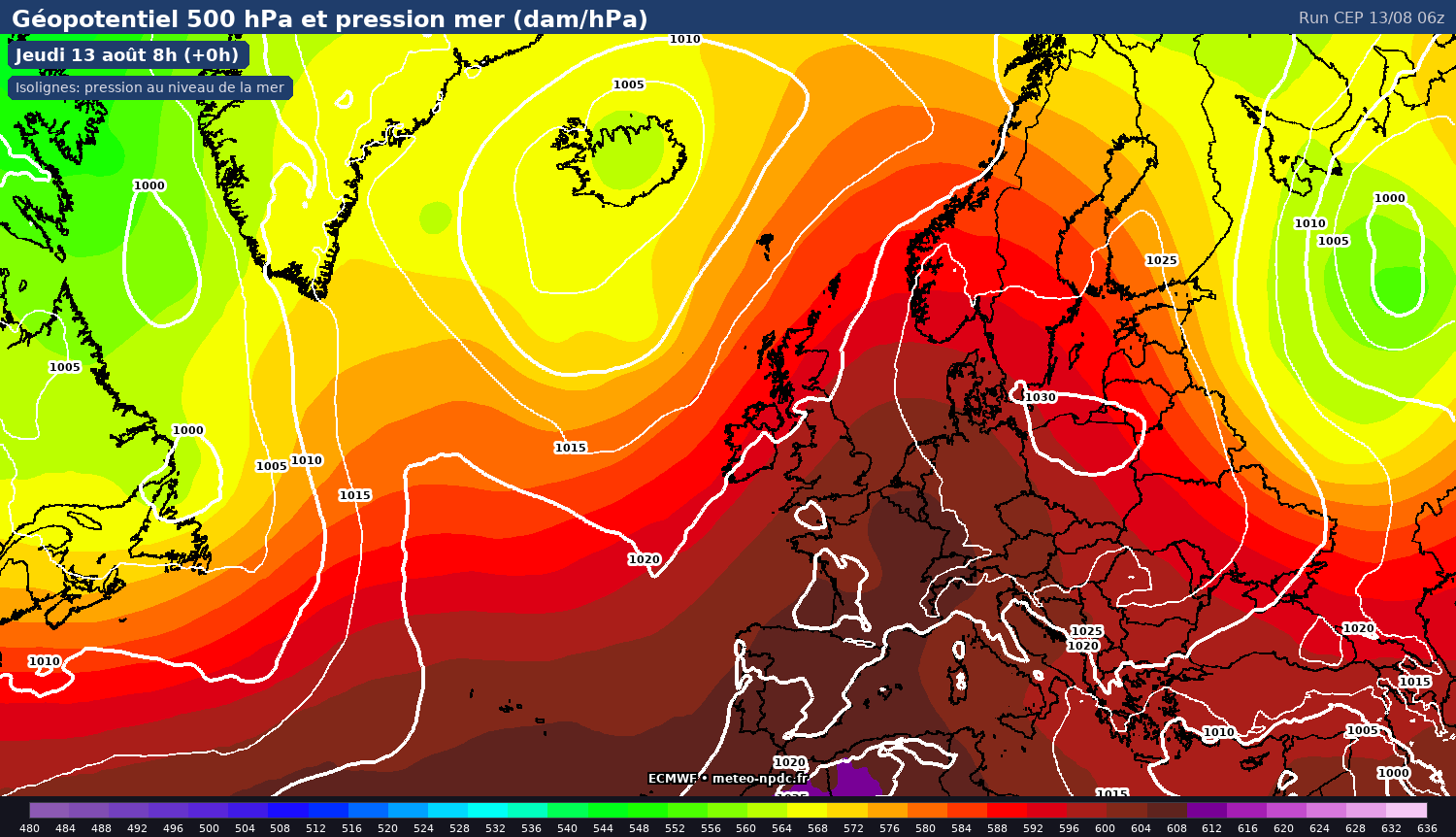 Carte de prévision météo du modèle ECMWF IFS (0.25°) - Température, précipitations, vent - ECMWF